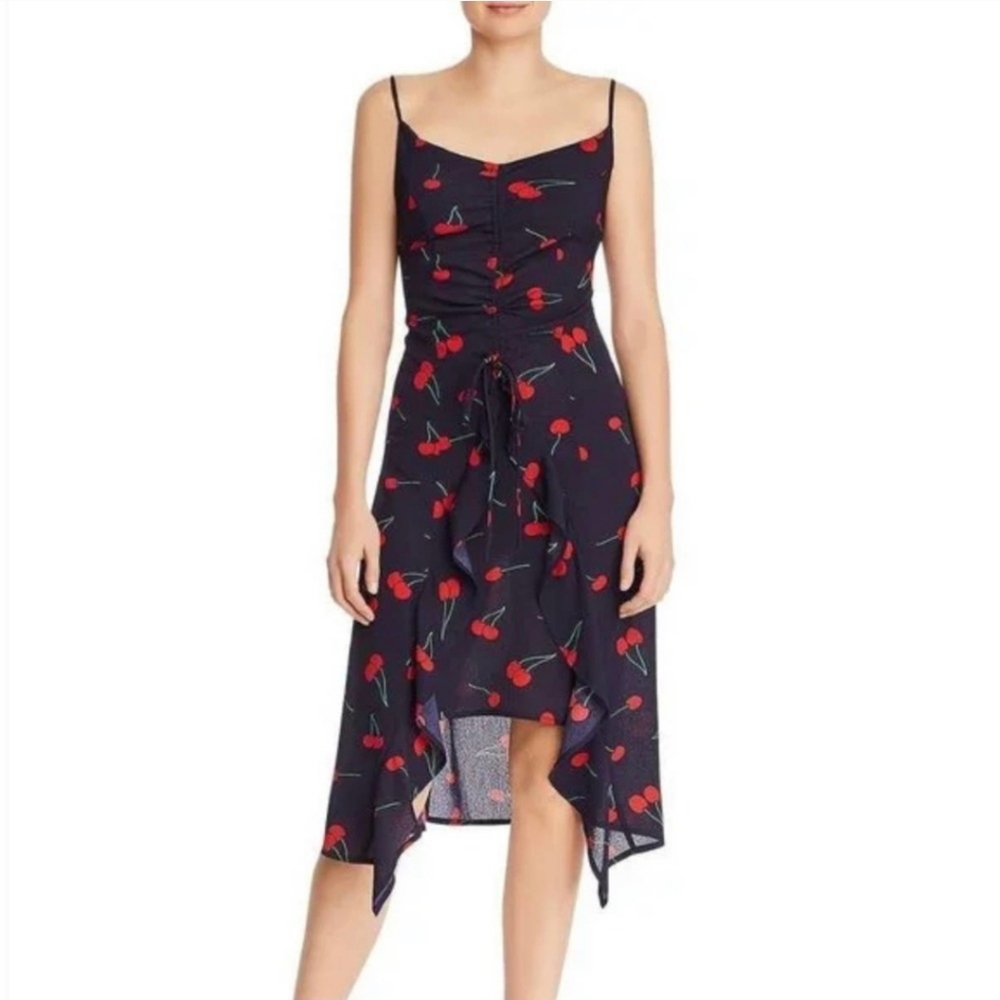🍒 Aqua Cherry Print Midi Dress Size XS 🍒